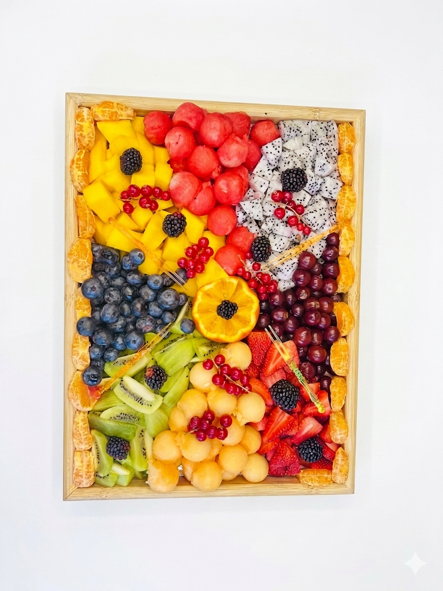 WOODEN PLATTER CUT FRUIT MIX