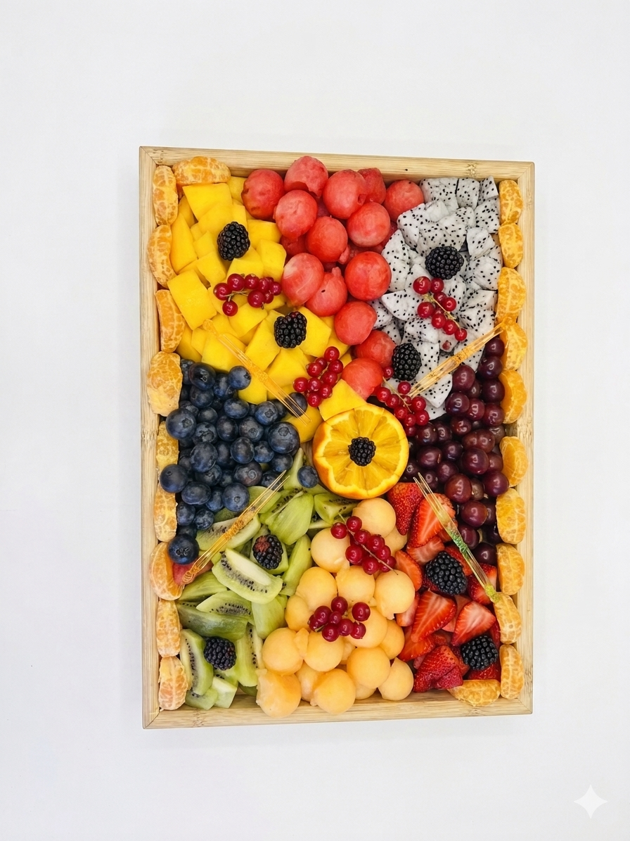 WOODEN PLATTER CUT FRUIT MIX